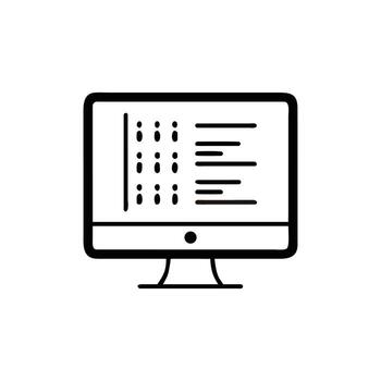 Line art monitor icon displaying list and points on background vector