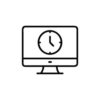 minimalista monitor mostrando reloj cara icono en antecedentes diseño vector