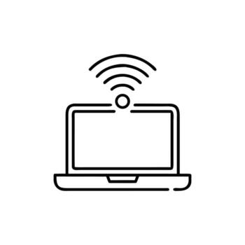 lineal diseño de ordenador portátil con inalámbrico señal en un antecedentes icono vector