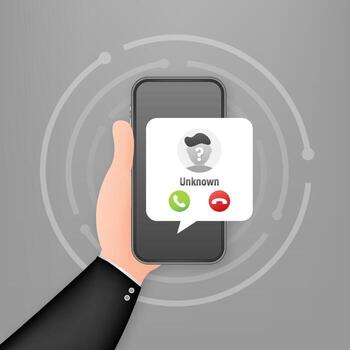 Hand holding smartphone showing unknown incoming call vector