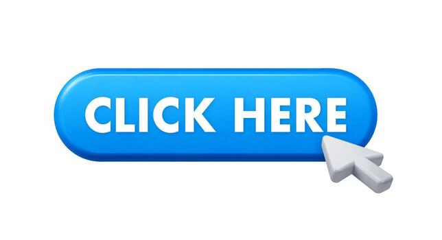 Mouse cursor pointing at blue CLICK HERE button vector