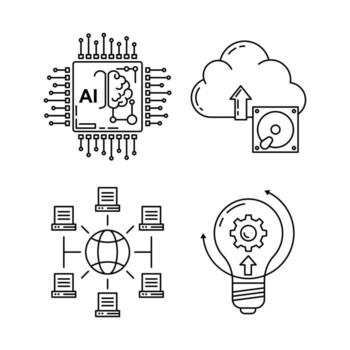 Artificial Intelligence and Cloud Computing Innovation Icon Set for Tech, Business, and Data Solutions vector