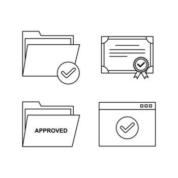 Digital Verification Icons Folder, Document, and Webpage Icons for Certificates, Approvals, and Secure vector