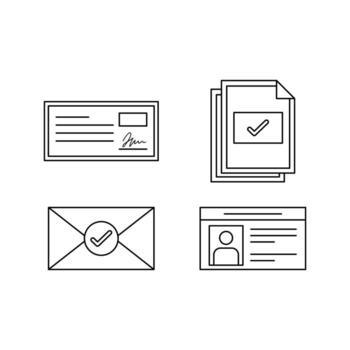 Documents and Verification Linear EPS Illustration Featuring Files, Forms, ID, and Legal Papers in Simple Style vector
