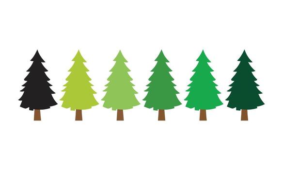 Row of six christmas trees with a different shade of green vector