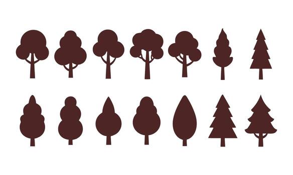 árbol siluetas colección varios formas y tamaños vector