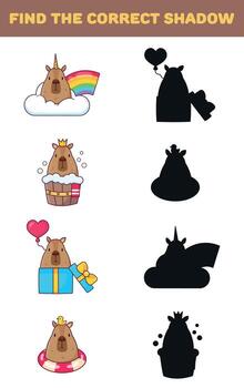 Cute animal shadow matching puzzle vector