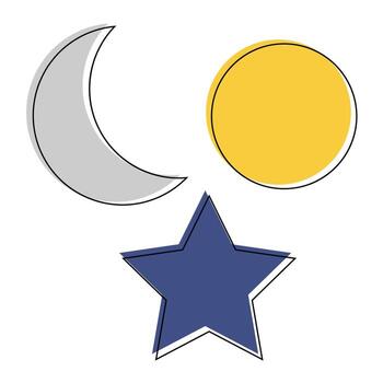 Set of simple sun, moon and star illustrations with lines vector