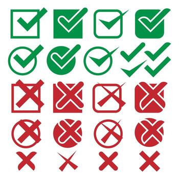 Right and Wrong Icon Set with Checkboxes vector