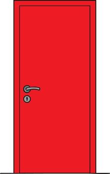 Red door with silver handle illustration in simple style for design and decoration use vector