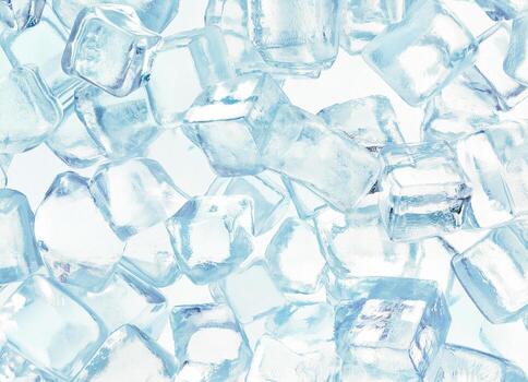 Transparent ice cubes with blue light reflection creating a cold refreshing background photo