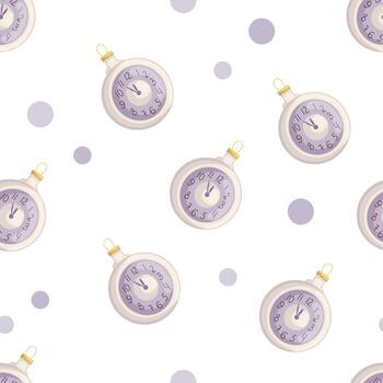 sin costura Navidad modelo con Clásico reloj adornos y Violeta puntos vector
