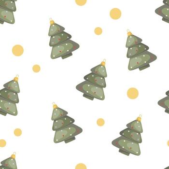 sin costura Navidad modelo con retro árbol conformado adornos y dorado puntos vector