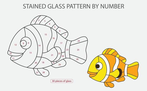 Fish Stained Glass Pattern by Number, Colorful Ocean DIY Craft Template vector