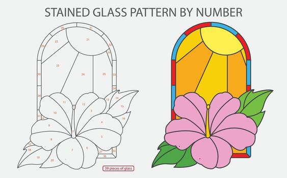 Hibiscus stained glass pattern by number, suncatcher pattern Flower Pattern vector