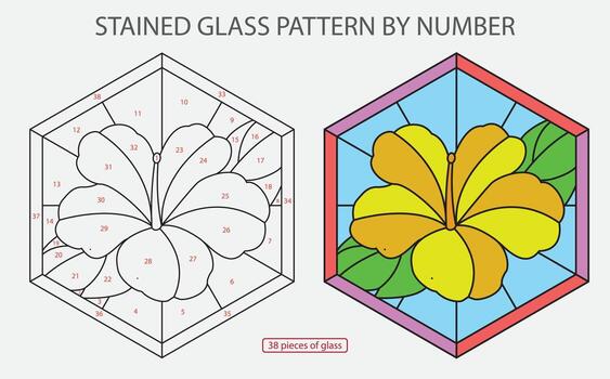Hibiscus stained glass pattern by number suncatcher pattern, Flower Pattern vector