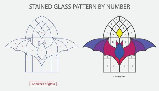 Bat Stained Glass Pattern by Number, Gothic Window DIY Template vector