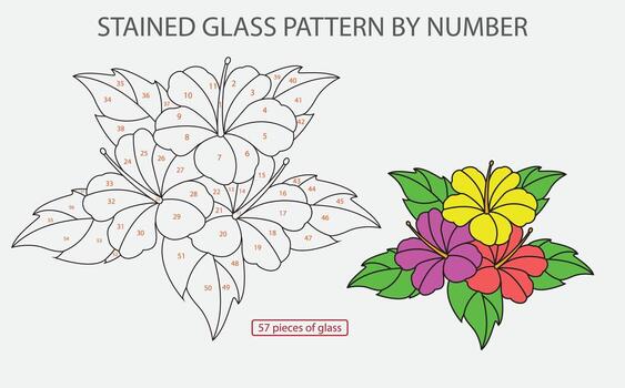 three Hibiscus stained glass pattern by number, suncatcher pattern Flower Pattern vector
