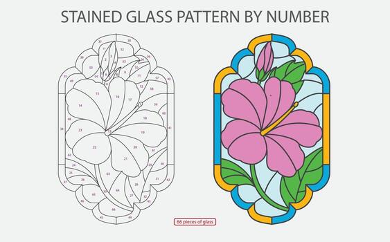Hibiscus stained glass pattern by number, suncatcher pattern, Flower Pattern vector