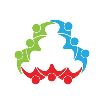 a teamwork connection of nine people forming a triangle vector