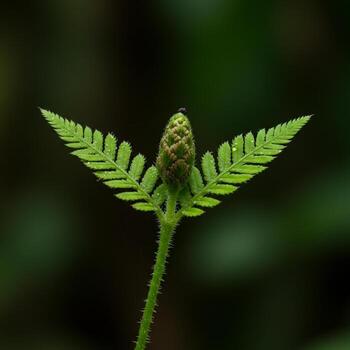 A fern bud on a plant in the forest photo