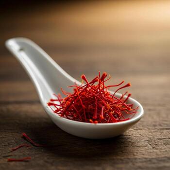 A spoon filled with red saffron photo