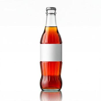A glass cola bottle with a blank white label isolated on white photo