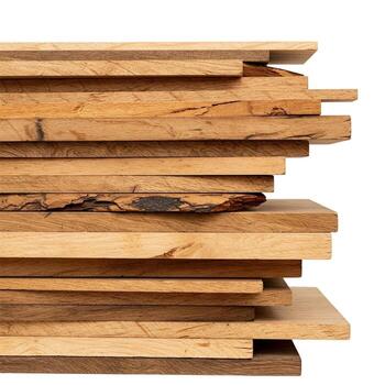 Stack of old wooden planks isolated on white photo