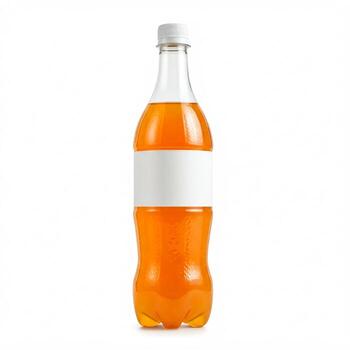 An orange soda bottle with a plain white label isolated on white photo