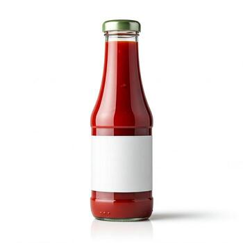 A ketchup chutney bottle with a plain white label isolated on white photo