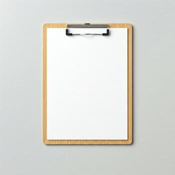 A plain paper on a clipboard isolated on white photo