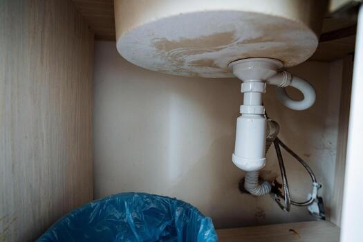 This is a detailed guide on how to perform an undersink plumbing setup that involves the installation of a waste disposal unit and the placement of a trash can for convenience and efficiency photo