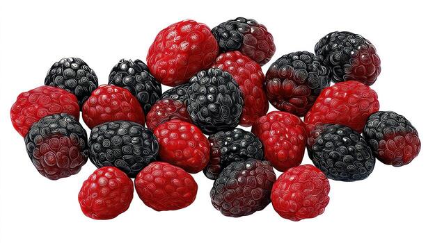 Fresh raspberries and blackberries composition isolated on white background photo