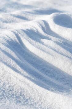 Freshly fallen snow creates soft, repetitive patterns on the ground, showcasing the delicate texture and serene ambiance of a winter landscape with copy space photo