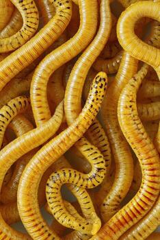 Abstract composition of intertwined golden worms creating a visually striking pattern with intricate textures and vibrant colors, showcasing nature's artistry and organic forms photo