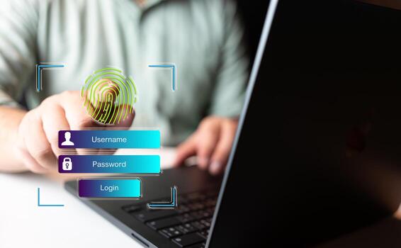 Access security personal data on scan fingerprint identification, Cybersecurity and privacy to protect data. photo