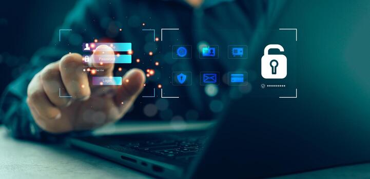 User authentication system with username and password, concept of cybersecurity, data protection, secure technology. photo