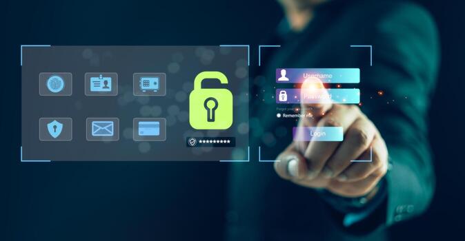 User authentication system with username and password, concept of cybersecurity, data protection. photo