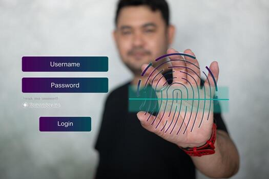 Biometric fingerprint scanning for secure digital access, login security and encryption concepts. photo