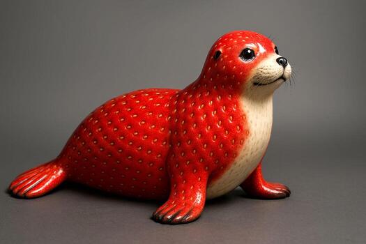 Red Ceramic Seal Figurine With Speckled Pattern And Cream Chest Posed On A Simple Surface For A Playful Studio Display And Cheerful Handmade Charm photo