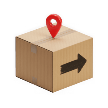 cartone scatola con freccia e rosso carta geografica pointer isolato su trasparente sfondo png