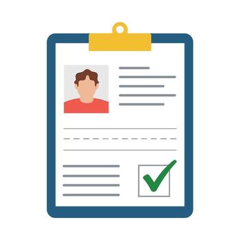 Clipboard with profile picture text and green checkmark document paper vector