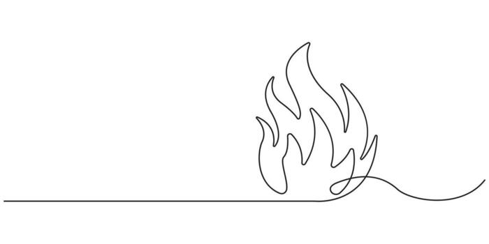 Single line drawing of a stylized flame on a white background fire continuous line vector