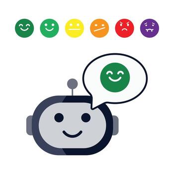 Emotion recognition mode icon showing an ai assistant analyzing a face emoji. Ideal for ai emotion analysis, facial sentiment detection, and intelligent behavior recognition visuals. vector