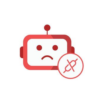 Offline mode icon showing an ai assistant dimmed with a disconnected signal symbol. Perfect for representing offline access, no internet connection, or standby assistant states. vector