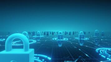 Digital security background. Blue padlocks, glowing network connections. Data protection, privacy, cybersecurity, internet safety. Blockchain concept. Modern technology, abstract, futuristic. video