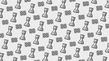 Chess rock with chessboard doodle seamless loop animation background for sport creative visual. Chess tower pattern background loop animation. Chess piece motif motion graphic background. 4K video