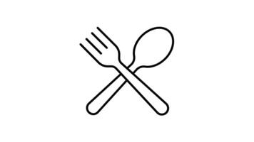 em loop animação do cruzado garfo e colher dentro minimalista esboço estilo. simples Preto e branco ícone simbolizando refeição, jantar, ou Comida serviço. video