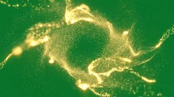 Abstract swirling golden particles forming a circular pattern on a green background video