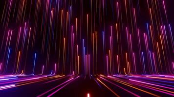 neón ligero caminos Moviente adelante y arriba. serpenteado animación. 3d representación video